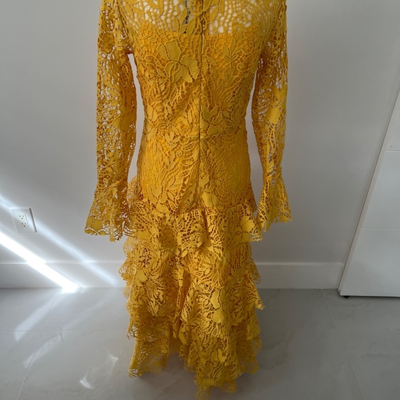 Glory Connection Yellow Rebekah Ruffle Lace Maxi Elegant Dress NWT - Picture 12 of 16